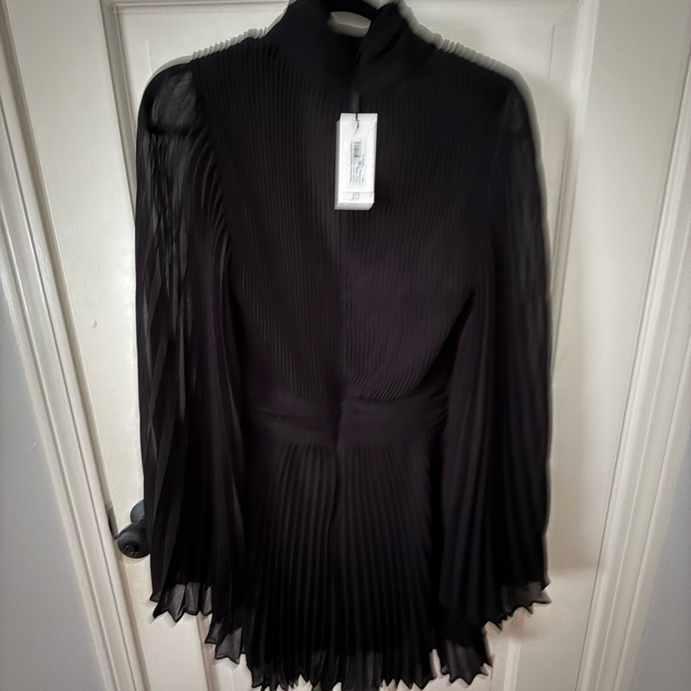 MILLY Rosemary Pleated Chiffon Mini Dress. Black. Size 4. NWT.